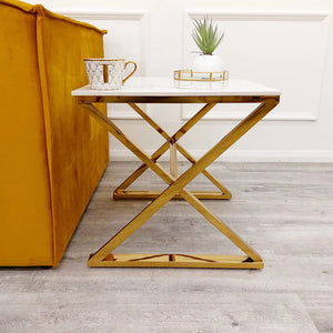 Romano Gold Lamp Table with Polar White Sintered Top