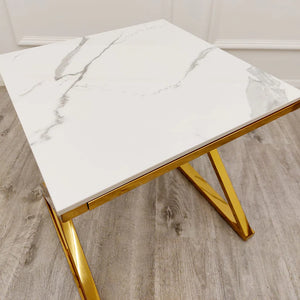 Romano Gold Lamp Table with Polar White Sintered Top