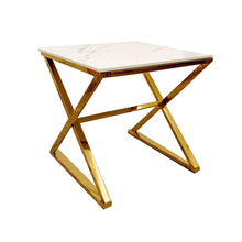 Load image into Gallery viewer, Romano Gold Lamp Table with Polar White Sintered Top