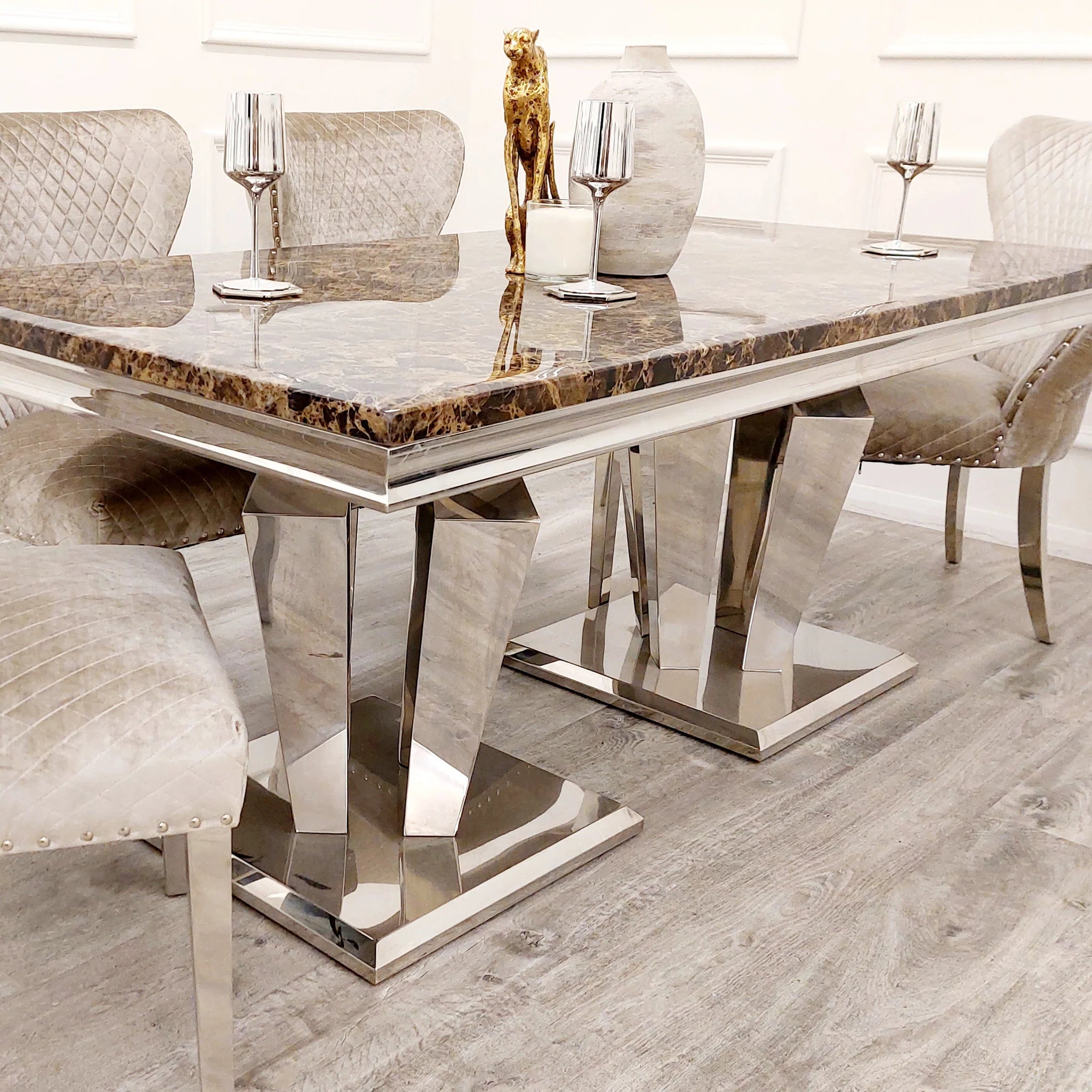 Brown marble top dining table outlet set