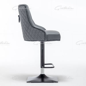 PU Leather Button Back Bar Stool - Grey