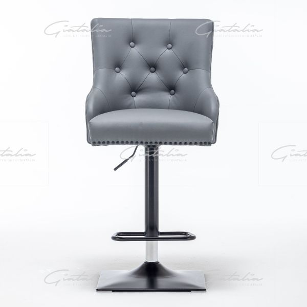 PU Leather Button Back Bar Stool - Grey