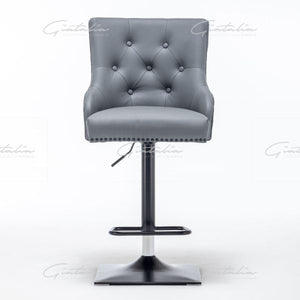 PU Leather Button Back Bar Stool - Grey