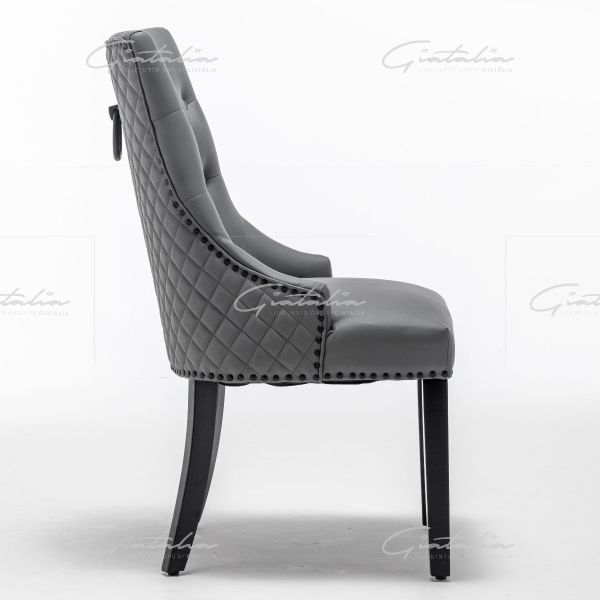 PU Leather Button Back Dining Chair - Grey