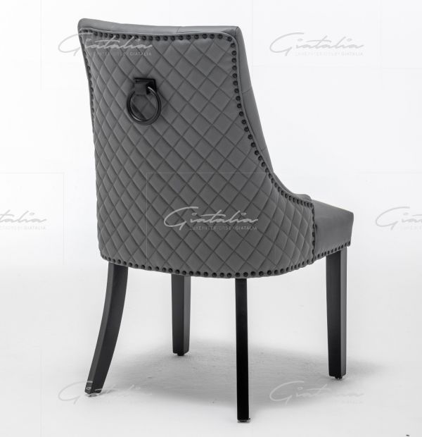 PU Leather Button Back Dining Chair - Grey
