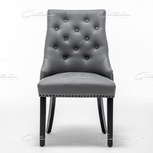 PU Leather Button Back Dining Chair - Grey