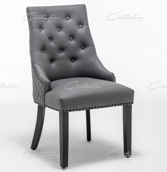 PU Leather Button Back Dining Chair - Grey
