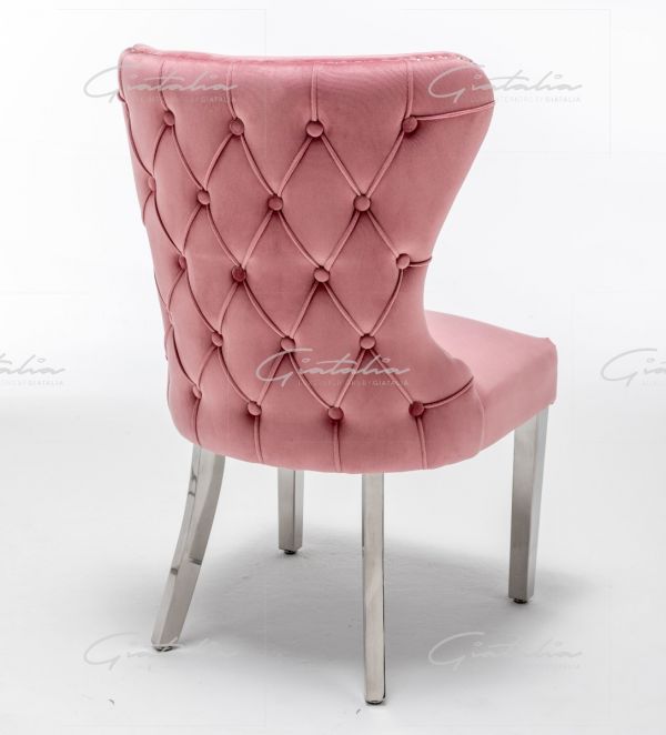 Camilla Blush Pink French Plush Tufted Winged Velvet Dining Chair