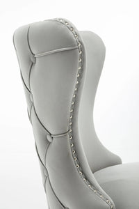 Camilla Light Grey French Plush Tufted Winged Velvet Dining Chair