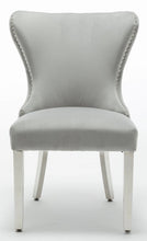 Load image into Gallery viewer, Camilla Light Grey French Plush Tufted Winged Velvet Dining Chair