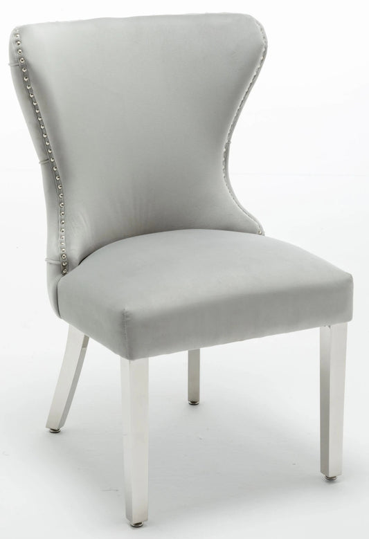 Camilla Light Grey French Plush Tufted Winged Velvet Dining Chair