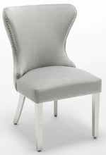 Load image into Gallery viewer, Camilla Light Grey French Plush Tufted Winged Velvet Dining Chair