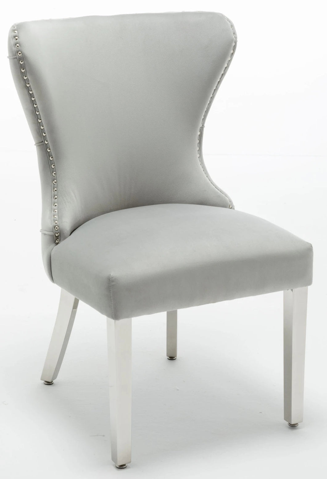 Camilla Light Grey French Plush Tufted Winged Velvet Dining Chair