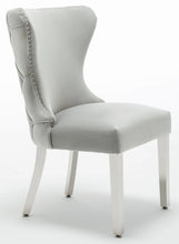 Load image into Gallery viewer, Camilla Light Grey French Plush Tufted Winged Velvet Dining Chair