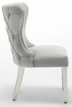 Load image into Gallery viewer, Camilla Light Grey French Plush Tufted Winged Velvet Dining Chair