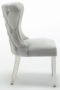 Camilla Light Grey French Plush Tufted Winged Velvet Dining Chair