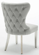 Load image into Gallery viewer, Camilla Light Grey French Plush Tufted Winged Velvet Dining Chair