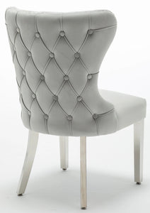 Camilla Light Grey French Plush Tufted Winged Velvet Dining Chair