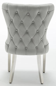 Camilla Light Grey French Plush Tufted Winged Velvet Dining Chair