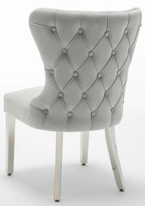 Camilla Light Grey French Plush Tufted Winged Velvet Dining Chair