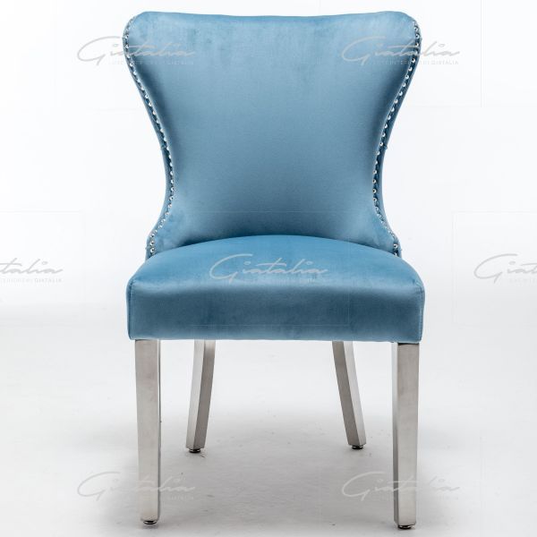 Camilla Powder Blue French Plush Tufted Winged Velvet Dining Chair