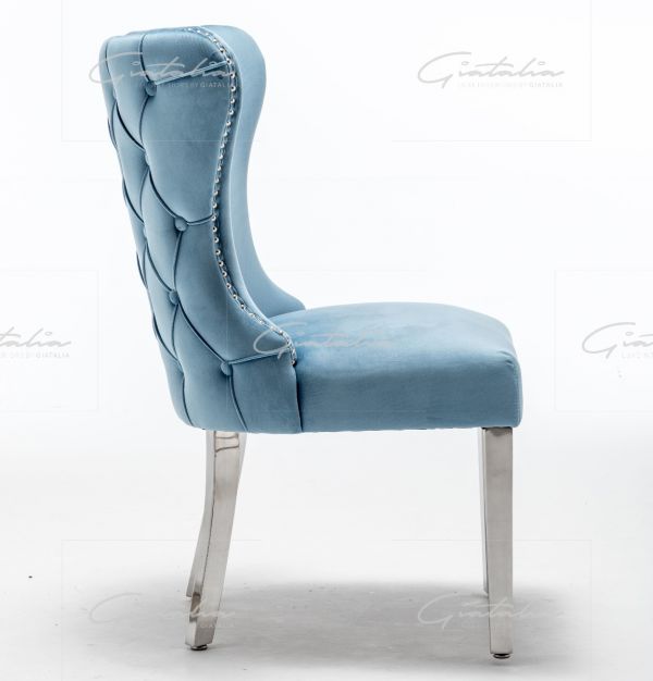 Camilla Powder Blue French Plush Tufted Winged Velvet Dining Chair