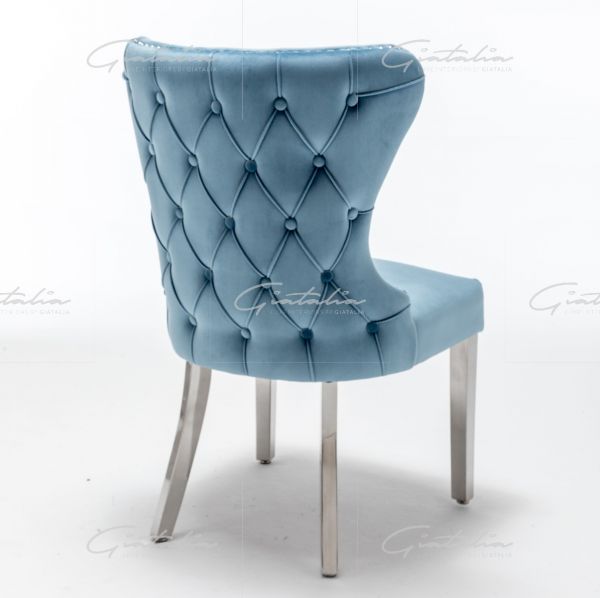 Camilla Powder Blue French Plush Tufted Winged Velvet Dining Chair