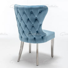 Load image into Gallery viewer, Camilla Powder Blue French Plush Tufted Winged Velvet Dining Chair