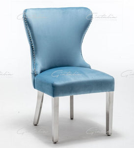 Camilla Powder Blue French Plush Tufted Winged Velvet Dining Chair