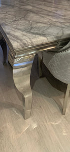 1.2m Louis Grey Marble & Stainless Steel Dining Table With 4 Dining Chairs