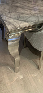1.8m Louis Grey Marble & Stainless Steel Dining Table