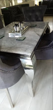 Load image into Gallery viewer, 1.2m Louis Grey Marble &amp; Stainless Steel Dining Table With 4 Dining Chairs