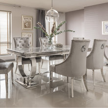 Load image into Gallery viewer, 1.8m Arianna Grey Marble &amp; Stainless Steel Circular Base Dining Table