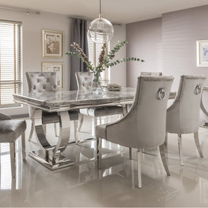 1.8m Arianna Grey Marble & Stainless Steel Circular Base Dining Table