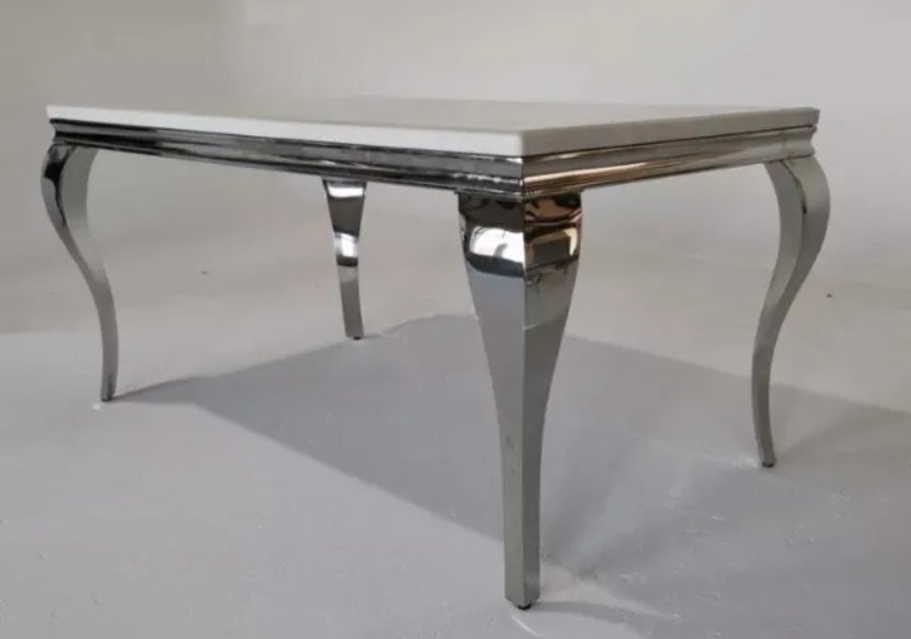 Louis Cream Marble & Chrome / Stainless Steel Dining Table