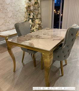 Louis Cream Dining Table With Gold Legs And Pandora Sintered Top