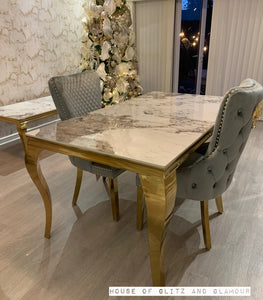 Louis Cream Dining Table With Gold Legs And Pandora Marble Top