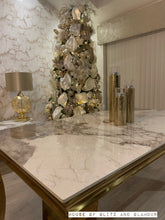 Load image into Gallery viewer, Louis Cream Dining Table With Gold Legs And Pandora Marble Top