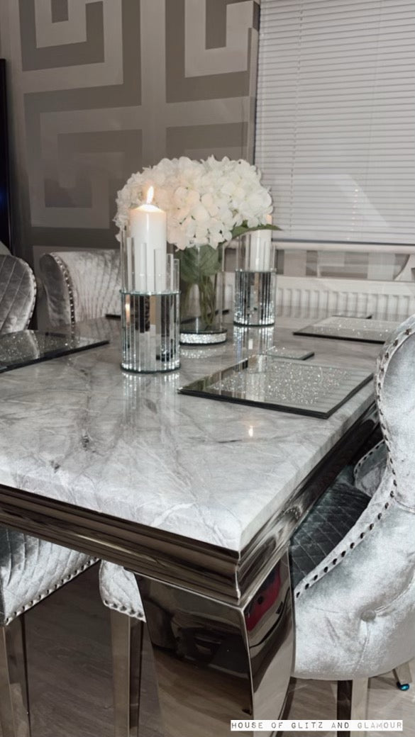 1.5m Louis Grey Marble & Stainless Steel Dining Table