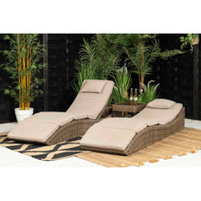 Load image into Gallery viewer, Kensington Set of 2 Sun Loungers with Side Table in Brown Rattan