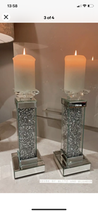 Crushed Diamond Crystal Mirror & Glass Candle Holder