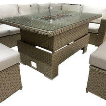 Load image into Gallery viewer, JAMAICA CORNER RISING DINING SET WITH FIRE PIT (NATURAL)