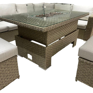 JAMAICA CORNER RISING DINING SET WITH FIRE PIT (NATURAL)