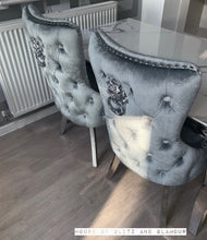 Load image into Gallery viewer, Giselle Grey Silver Lion Knocker Dining Chair
