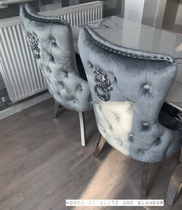 Giselle Grey Silver Lion Knocker Dining Chair