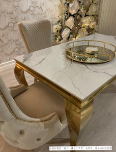 Louis Ice White And Grey Dining Table With Gold Legs And Sintered Top 1m 1.3m 1.4m 1.6m 1.8m