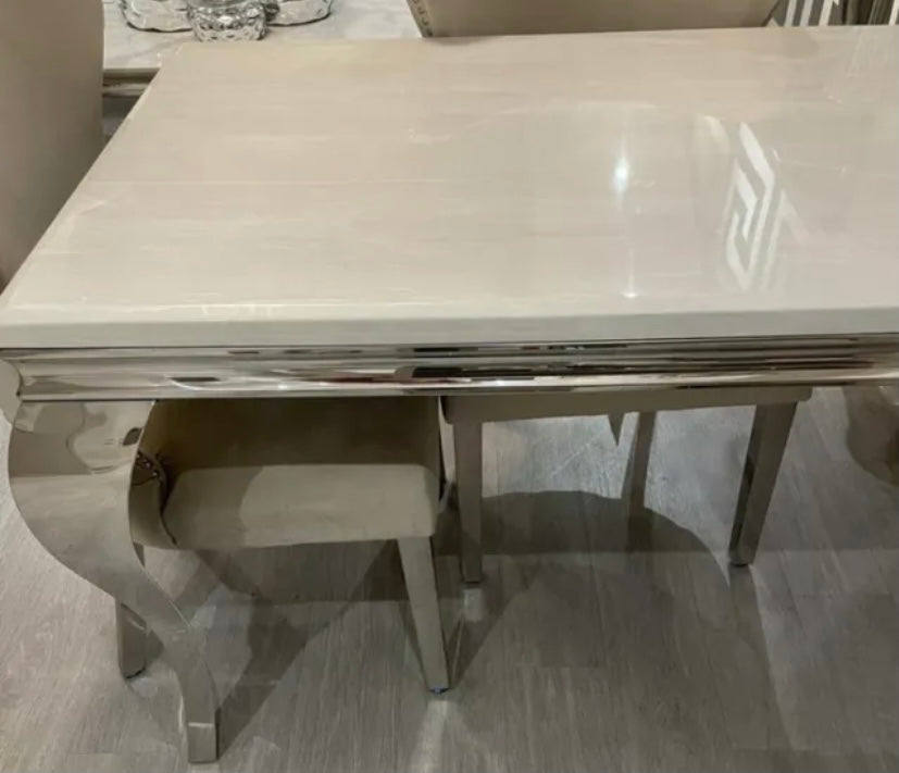 Louis Cream Marble & Chrome / Stainless Steel Dining Table