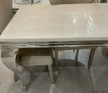 Load image into Gallery viewer, 1.5m Louis Cream Marble &amp; Chrome / Stainless Steel Dining Table