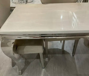 1.5m Louis Cream Marble & Chrome / Stainless Steel Dining Table