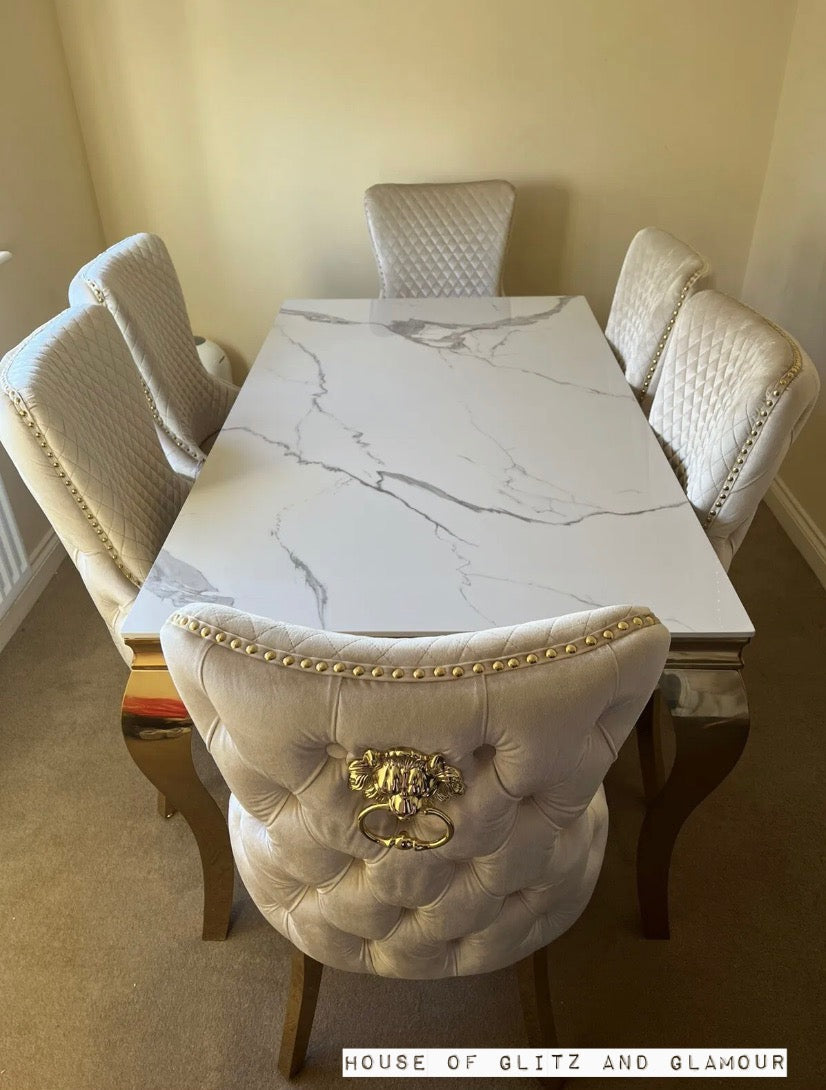 White marble dining table on sale gold legs
